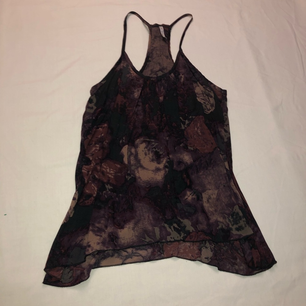 Cefian Purple and Grey Abstract Hi-Lo Rayon Sleeveless Tank S